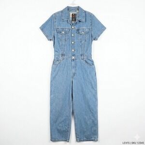 Levi's Denim Jumpsuit Women's L Utility Boiler Suit Wide Leg Casual Blue NEW
